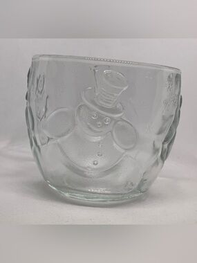 Vintage 1990s KIG Indonesia Snowman Glass Votive Holder / Candy Dish